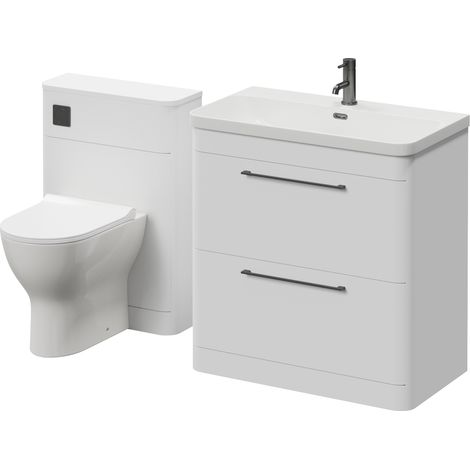 Oslo Gloss White 1350mm Vanity Unit Toilet Suite with Fina Basin - 1350mm - Gunmetal Grey 320mm HandleWith Jubilee Toilet Pan and Seat
