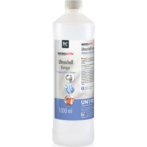 Produit de nettoyage à ultrasons 1 L – Élimine impuretés sur bijoux, lunettes, prothèses dentaires – Rapport de dilution 1:40