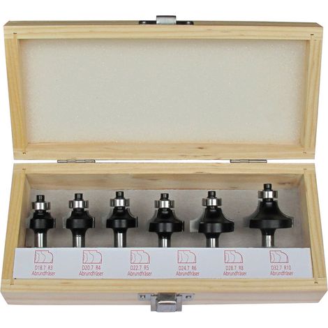 Set de fraises à arrondir HW S8 6 pices dans un coffret en bois