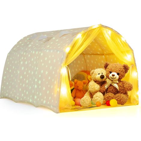 COSTWAY Kids Dream Bed Tent Magical Twin Bunk Bed Privacy Space-Beige (1/5)