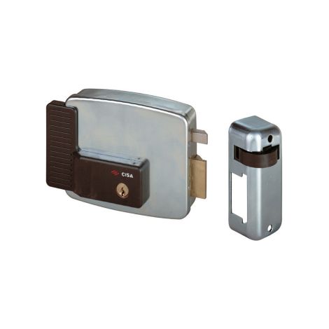 Cisa art 11721 SX serrure e'lectrique pour portail 80 mm boitier 128x106mm cylindre fixe avec contreplaque et auvent