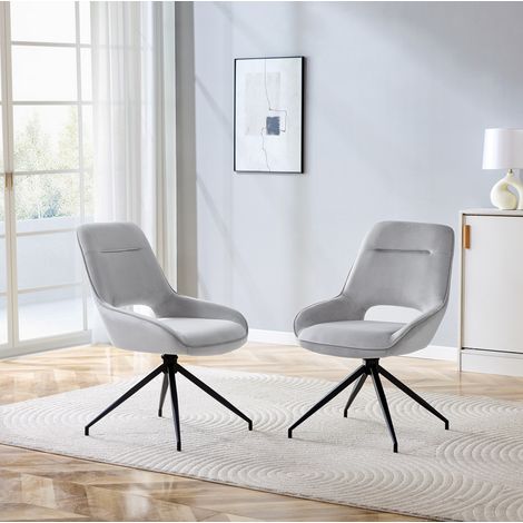 Set di 2 sedie da pranzo girevoli 360° 87 cm in velluto grigio chiaro, struttura nera in metallo (1/5)