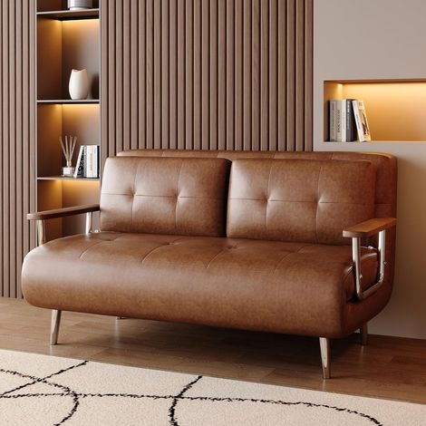 Canapé-lit cuir 150 cm, moderne, salon et chambre,marron (1/5)