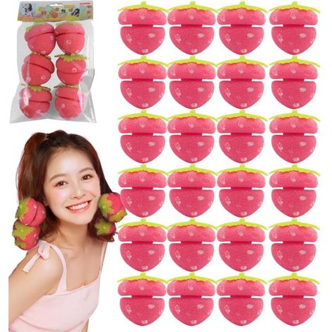 Bâtonnets à cheveux sans chaleur à la fraise, rouleaux en mousse à la fraise, bigoudis de nuit à la fraise, bigoudis à la fraise, (1/4)