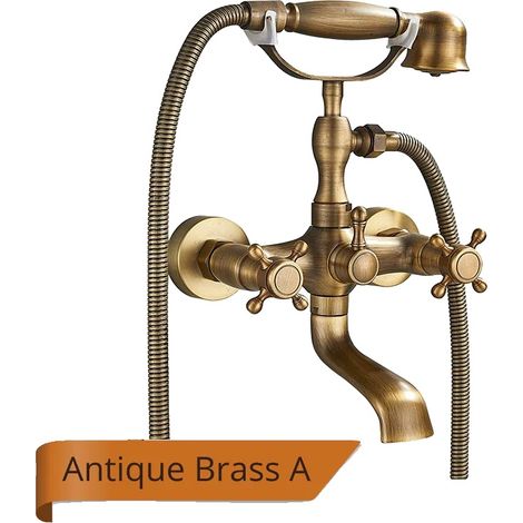 Robinet de douche en laiton antique, contrôle à double bouton, douchette (1/2)
