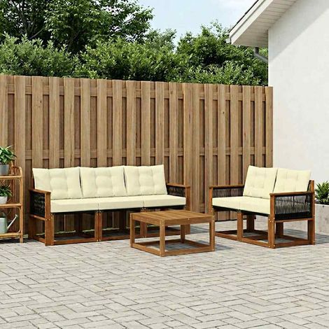 vidaXL Conjunto de sofás de exterior 6 uds. Natural y Crema (1/5)