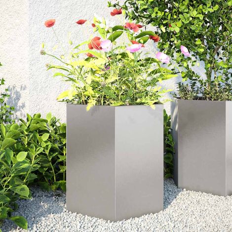 Garten-Pflanzgefäße 2 Stk.Sechseckig 46x40x45 cm Edelstahl