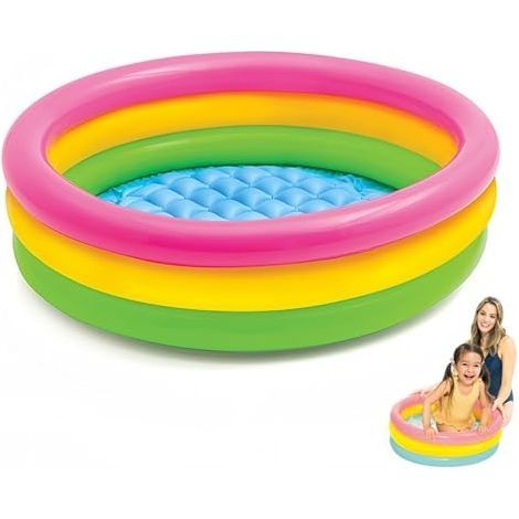 Petite Piscine Enfant, Piscine Gonflable Pataugeoire Ronde Arc en Ciel, Baignoire Gonflable Enfant, pour Une Utilisation Intérieure ou Extérieure, Trois Valves de Gonflage, Coloré (86 x 25 cm) (1/5)