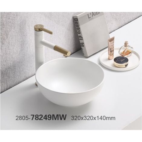 Vasque ronde à poser en céramique blanche matte - D 32 cm - Gamme Domi - Livraison gratuite