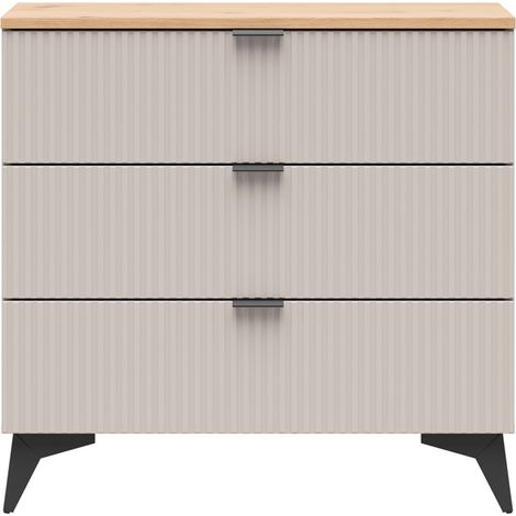 Commode 3 tiroirs meuble de rangement coloris Cachemire / Chêne artisan - Longueur 85 x Profondeur 41 x Hauteur 82 cm (1/3)