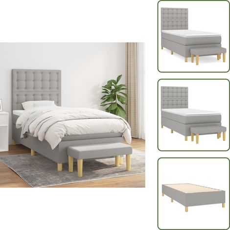Boxspringbett mit Matratze Hellgrau 90x200 cm Stoff - Boxspringbett - Doppelbett - Bettenrahmen - Schlafsystem - Hellgraues Bett (1/5)