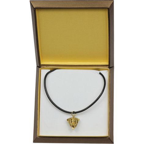 Rottweiler: un collar con forma de perro en una caja de regalo, un colgante chapado en oro para amantes de los perros, una joya impresionante de Art-Dog. (1/5)