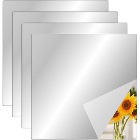 4 pcs Miroir Mural Autocollant 30x30 cm, Miroir Adhesif Mural Flexible, Stickers Muraux Acrylique pour Salle de Bain, Salon, MIROIR (1/5)