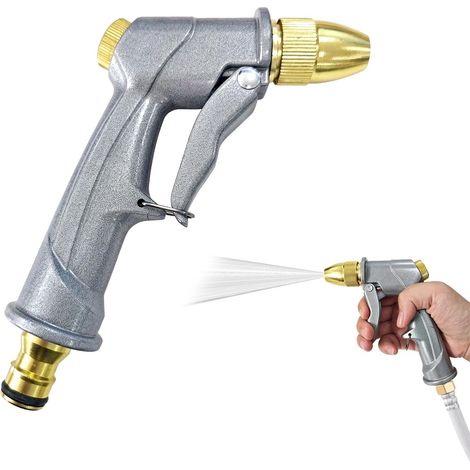 Pistolet d’arrosage jardin en métal aluminium, buse pour tuyau d’arrosage avec débit d’eau réglable et différents jets, douchette jardin pour plantes, voiture, terrasse et extérieur (1/5)