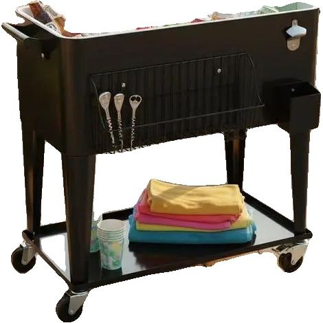 Carrito refrigerado para bebidas, capacidad de 75,71 L, cesta lateral, negro. (1/2)