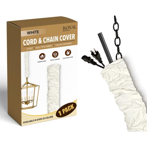 Housse de Cordon et de chaîne en Tissu de Type Soie de 1,2 m, pour Lustre et Gestion des câbles, Fermeture Tactile, Blanc (1/5)