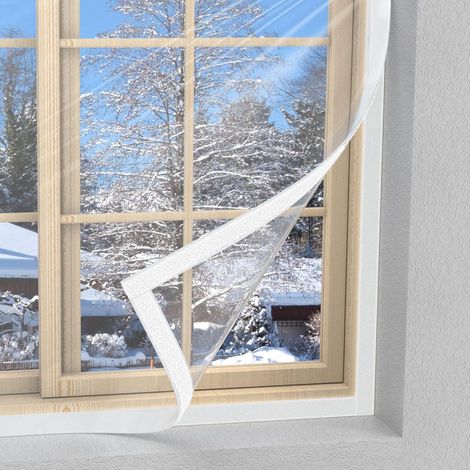 Store hivernal transparent PE 120x160cm avec bande velcro 6m, isolation thermique fenêtre étanche pour grenier et vitrage