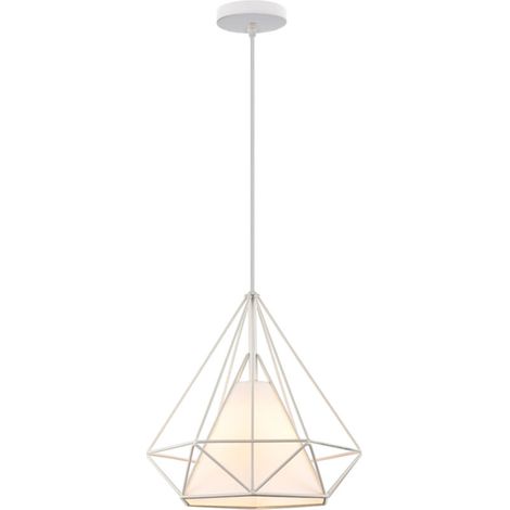 Plafonnier Vintage En Forme De Cage De Diamant 25CM Lampe De Plafond En Fer Lustre De Restaurant, Bar, (Blanc) (1/5)
