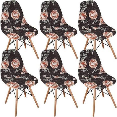 6 Extendable Scandinavian Dining Chair Slipcovers (Brown Pink)