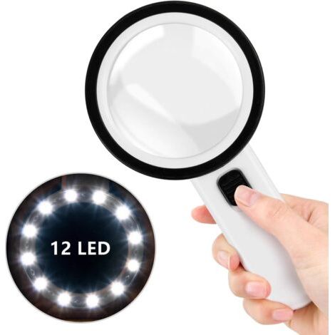 Loupe éclairée, loupe mature avec 12 lumières LED, loupe manu avec fonction d'éclairage 30X, loupe à