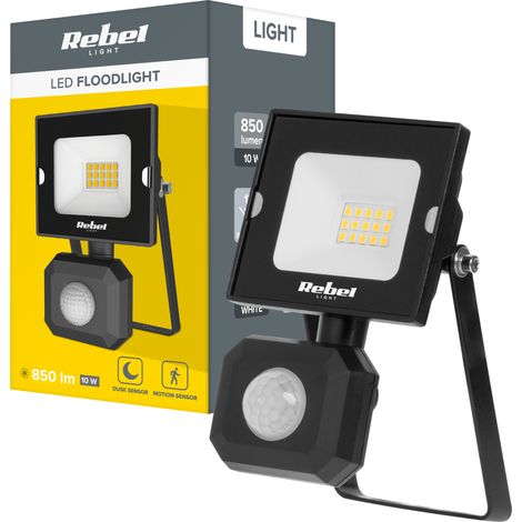Foco halógeno con lámpara LED de 10 W con sensor de movimiento crepuscular IP44 (1/4)