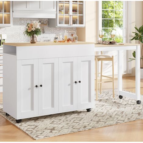 Table bar extensible 117-180x50x94.6 cm blanche en MDF avec rangement 6 niches (1/5)