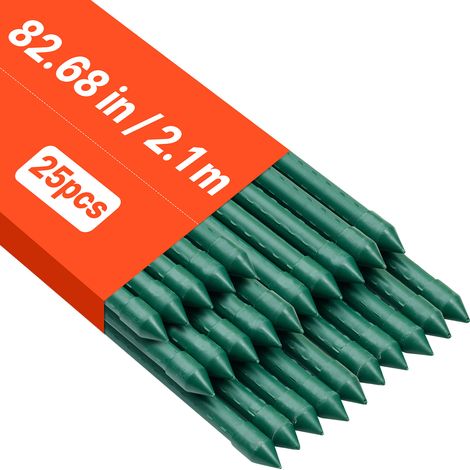 VEVOR Rankhilfe, 25er-Pack, Pflanzstab ⌀11x2100 mm, kunststoffbeschichtete Metall-Tomatenstäbe, Pflanzenstütze mit spitzem Ende & rutschfesten Noppen für den Anbau von Kletterpflanzen & Gemüse (1/5)