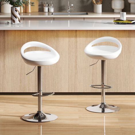 Ensemble de 2 tabourets de bar pivotants avec repose-pieds, hauteur réglable, base en acier, assise en ABS, blanc (1/5)
