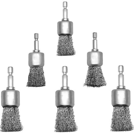Paquet de 6 Brosses MéTalliques pour Perceuse à ExtréMité Sertie 1 Pouce Hexagonale 1/4 Surfaces Peintes et Petits Espaces