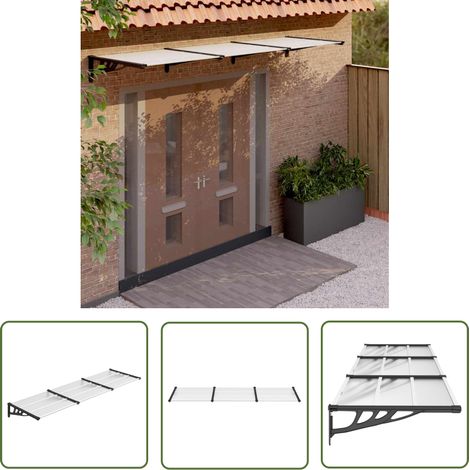 The Living Store Auvent de porte Noir et transparent 297,5x90 cm Polycarbonate - Auvent De Porte - Abri Porte - Protection Contre La Pluie - Store Extérieur - Protection Solaire (1/5)