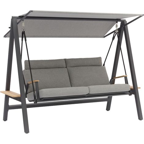 PROLOISIRS Balancelle DANDY - Aluminium époxy / Accoudoirs teck FSC / Coussin Olefin - Graphite