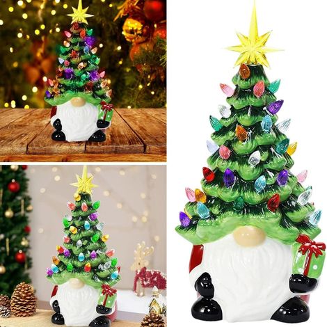 WeihnachtsdekorationenBeleuchteter Keramik-Weihnachtsbaum mit 46 mehrfarbigen Lichtern – Kleine, beleuchtete Mini-Weihnachtsdekoration für Tisch, Wohnzimmer, Kamin oder Büro (1/4)