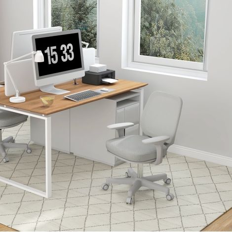 Bürostuhl 55x48x82.5-94.5 cm grau aus Polyester mit Netzrücken, Drehfunktion und höhenverstellbarem Sitz (1/5)