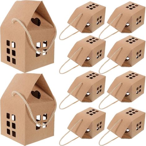 15 boîtes cadeaux en papier en forme de maison, idéales pour les fêtes.-8.00X8.00X7.50CM (1/4)