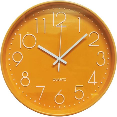 Horloge murale moderne pour enfant - Sans bruit de tic-tac - 30 cm - Fonctionne avec piles - Pour bureau, salle de classe, salon, chambre à coucher (orange) (1/5)