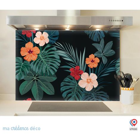 Fond de hotte : Végétation et hibiscus - Alu composite - 70 cm - 60 cm (1/5)