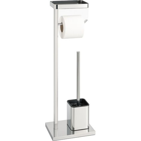 Relaxdays toilet set, freestanding, with shelf & toilet roll holder, stainless steel, HWD: 65x25x12 cm, silver (1/5)