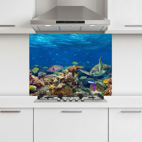 CRÉDENCE CUISINE Paysage sous-marin - Poisson - Tortue - Bleu 80x60 cm