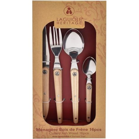 Ménagère - LAGUIOLE HERITAGE - 16 pièces - Bois de frêne - Non compatible lave-vaisselle