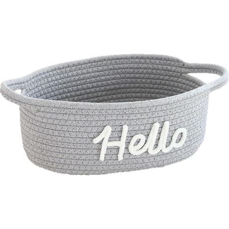 Panier rangement tressé corde coton poignées bohème salle de bain papier toilette articles toilette 30x20cm gris (1/5)