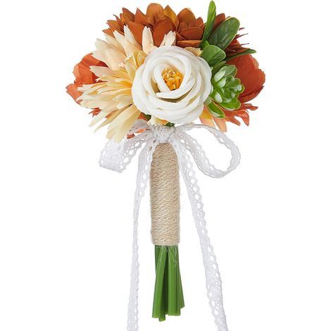 Wedding Bouquets for Bride Bridesmaid Artificial Burnt Orange Bride Flower Bouquet for Wedding Decoration Ceremony Anniversary Flowers White A (1/2)