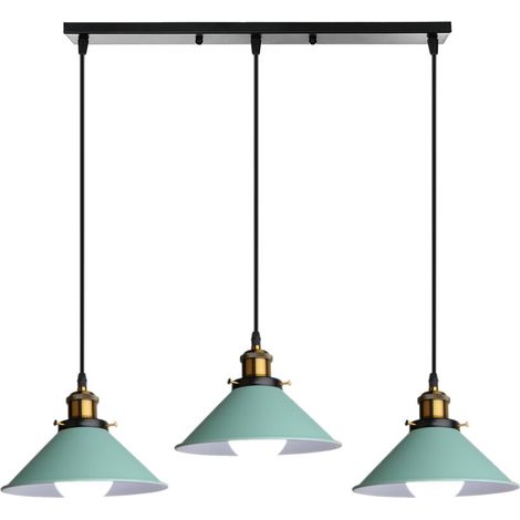 LUSTRE - SUSPENSION Luminaire Abat-jour Metal Lampe Suspension E27 22cm Vert 3 Tête avec Base Rectangulaire (1/5)