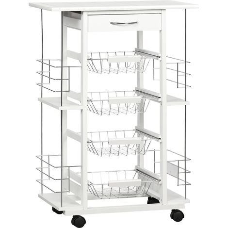 Carrello da Cucina con Ripiani e Cassetto Piano di Lavoro in Ceramica 57x37x83 cm (1/5)