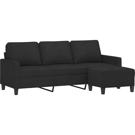 Sofá de 3 plazas con taburete de tela negro 180 cm vidaXL
