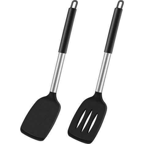Lot de 2 Sans BPA Spatules Silicone de cuisine, 220℃ Résistant à la Chaleur Grattoir Flexible et Antiadhésif, Ustensiles Ne Raye Pas Les Casseroles, Ustensiles Cuisine pour Cuisson, Mélange (1/5)
