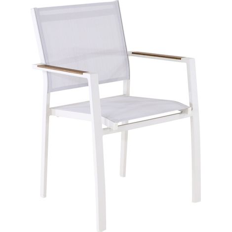PROLOISIRS Fauteuil empilable - GAMES - Aluminium époxy crème - Toile TPEP - Accoudoirs Heat look chêne
