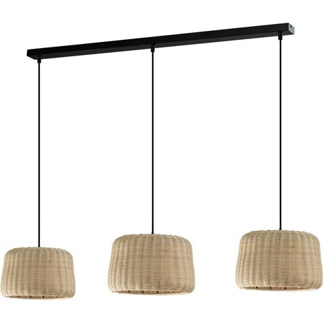Suspension, Suspension 3 abat-jours XENIA Noir en Rotin, Aluminor (1/4)