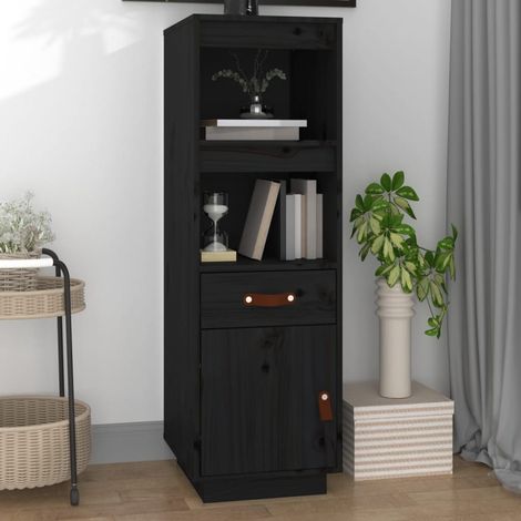 Buffet haut Meuble de rangement  Commode Bahut Noir 34x40x108,5 cm Bois massif de pin FR61716 (1/5)