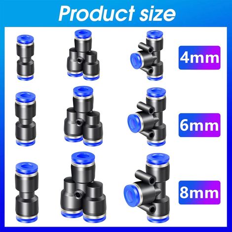 60-teiliges pneumatisches Fitting, pneumatischer Kunststoffanschluss, Druckluft-Schnellverbinder, Schnellverbindungen für Luftleitungen (4 mm/6 mm/8 mm, Y+T+I-Typ-Kombination)