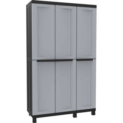 Armadio Portascope Modulare da Esterno 102x39x170 cm 3 Ante 3 Ripiani in Polipropilene Twist Grigio e Nero (1/4)